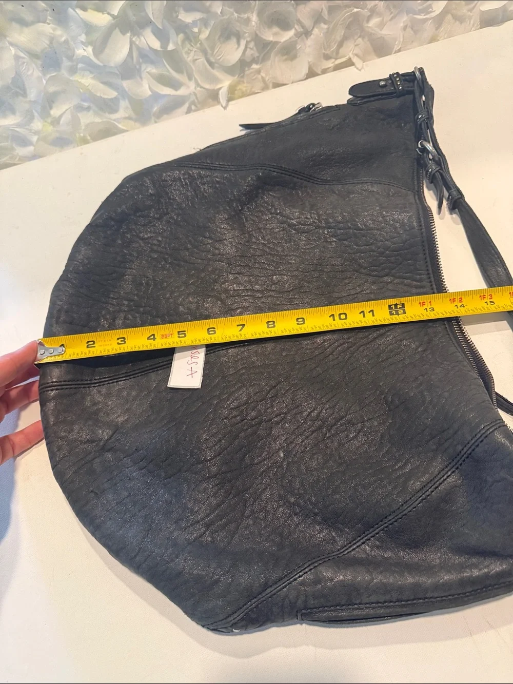 Textured Black Leather Hobo Shoulder Bag